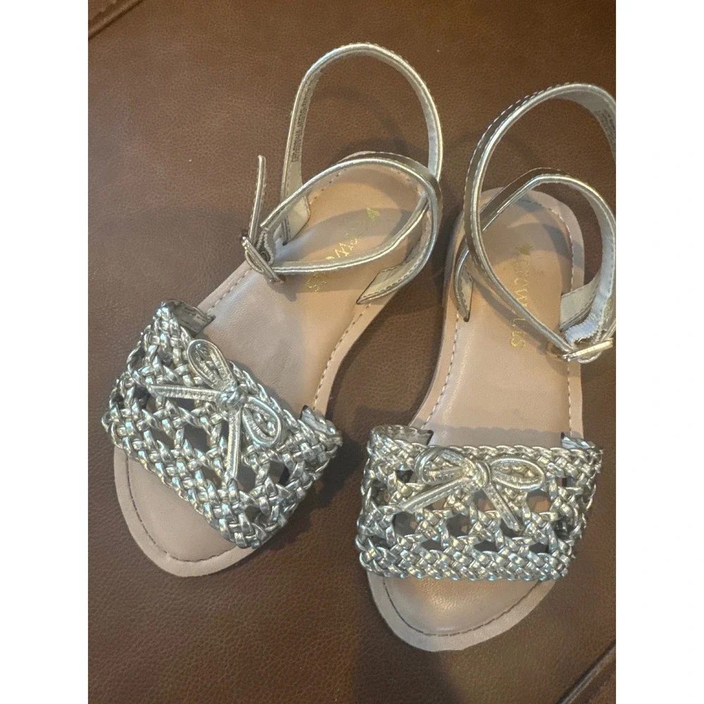 J.Crew Crewcuts Girls Metallic Gold Woven Bow Ankle Strap Sandals K10 BY295